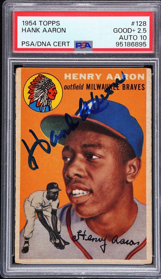 Signed 1954 Topps Hank Aaron #128 PSA 2.5/10 Auto