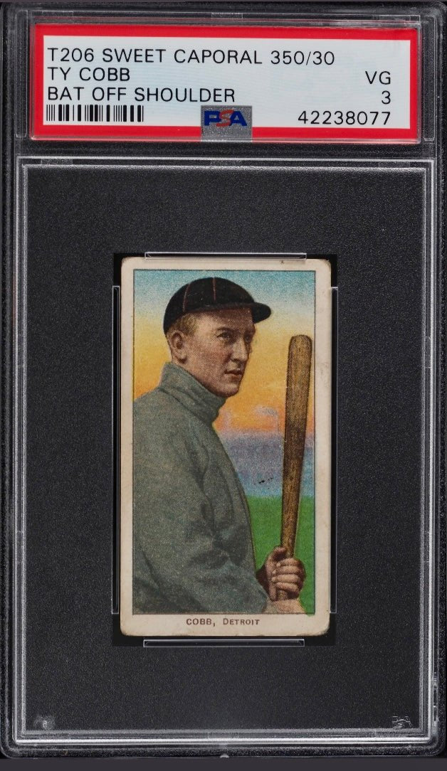 1909-11 T206 SWEET CAPORAL 350/30 TY COBB BAT OFF SHOULDER PSA 3